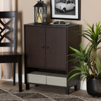 Baxton Studio ATSC1613-Modi Wenge-Shoe Cabinet Baxton Studio Rossin Modern and Contemporary Dark Brown Finished Wood 2-Door Entryway Shoe Storage Cabinet with Bottom Shelf